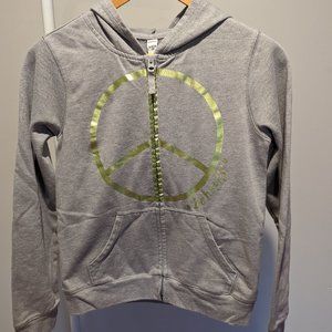 OLD NAVY Grey w/ Print Hooded Zip UP Sweatshirt Kids XL
